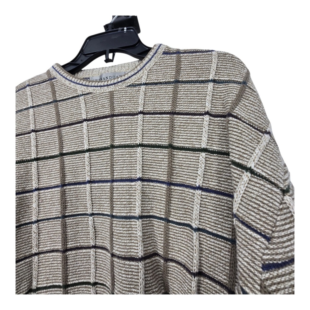 Vintage 90s Texture 3D Crewneck Sweater‎ Mens LG Beige USA Cotton Grandpa Dad